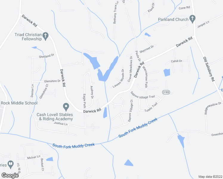 map of restaurants, bars, coffee shops, grocery stores, and more near 2164 Lauren Woods Drive in Winston-Salem