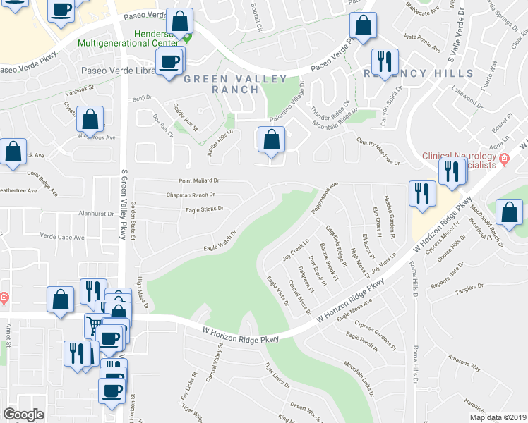 map of restaurants, bars, coffee shops, grocery stores, and more near 2089 Eagle Watch Drive in Henderson