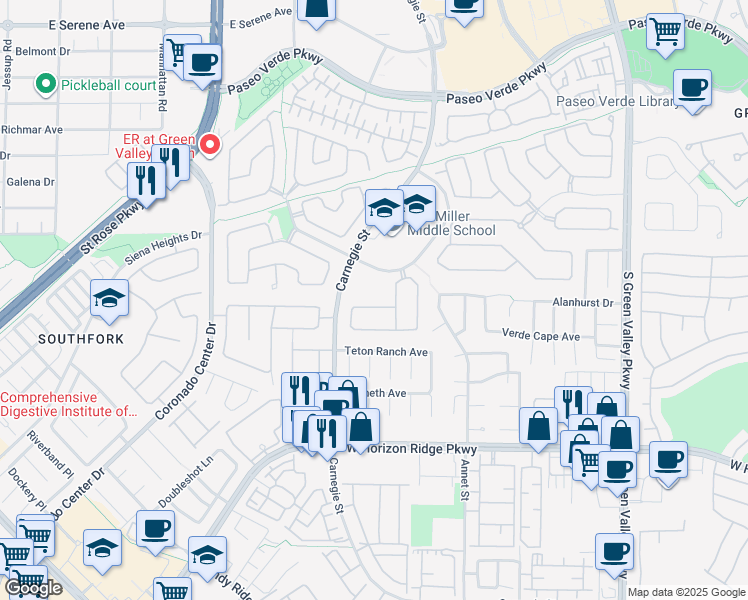 map of restaurants, bars, coffee shops, grocery stores, and more near 433 Beardsley Circle in Henderson