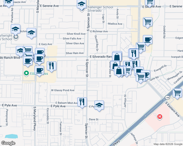 map of restaurants, bars, coffee shops, grocery stores, and more near 1878 Silver Whisper Avenue in Las Vegas