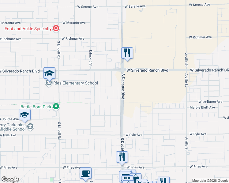 map of restaurants, bars, coffee shops, grocery stores, and more near 9864 Giant Steps Court in Las Vegas