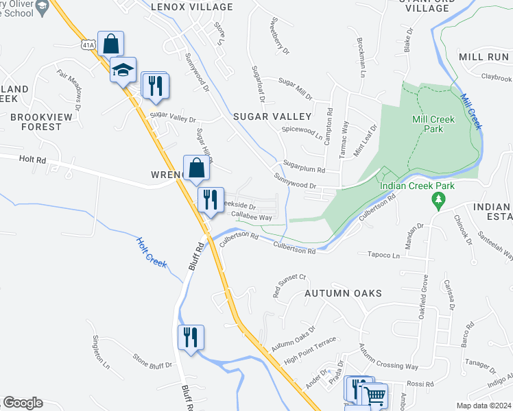 map of restaurants, bars, coffee shops, grocery stores, and more near 8212 Lenox Creekside Drive in Nashville