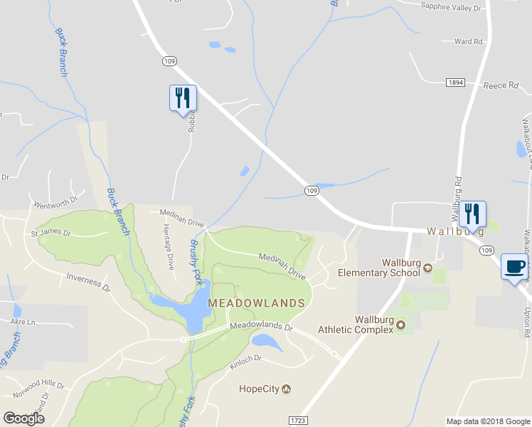 map of restaurants, bars, coffee shops, grocery stores, and more near 9309 North Carolina 109 in Winston-Salem