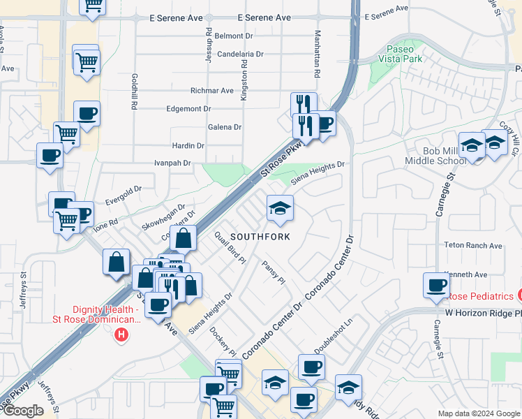 map of restaurants, bars, coffee shops, grocery stores, and more near 510 Rafkin Place in Henderson