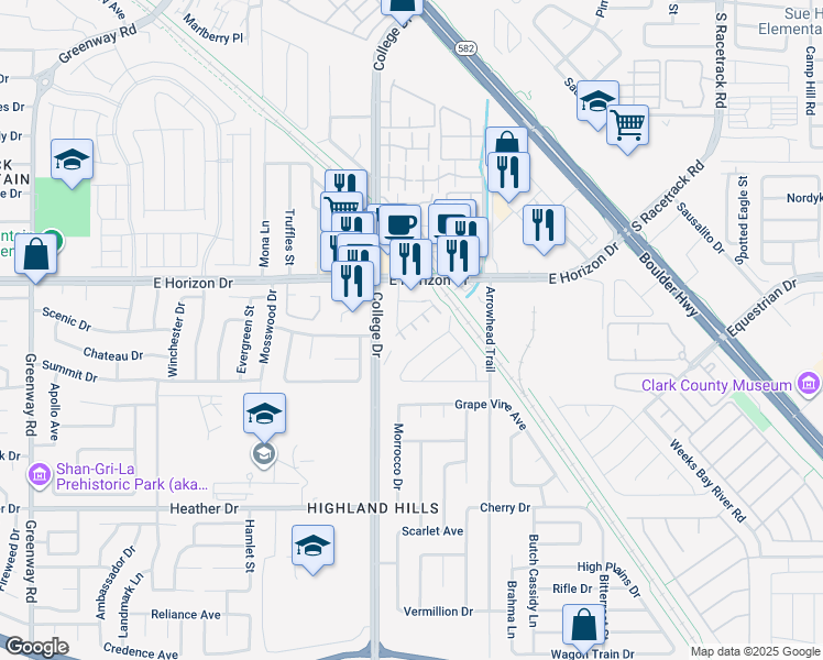 map of restaurants, bars, coffee shops, grocery stores, and more near 483 Waterfall Cove Court in Henderson