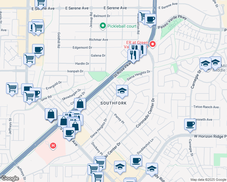 map of restaurants, bars, coffee shops, grocery stores, and more near 510 Rafkin Place in Henderson