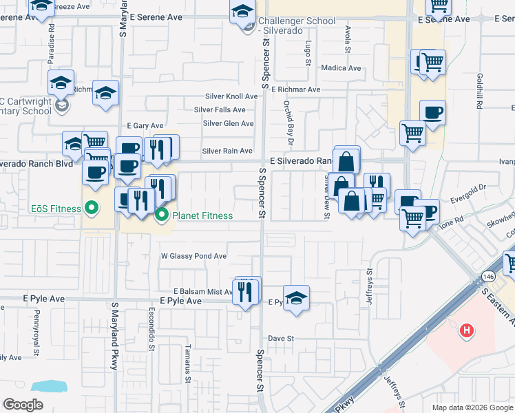 map of restaurants, bars, coffee shops, grocery stores, and more near 9824 Babys Breath Court in Las Vegas