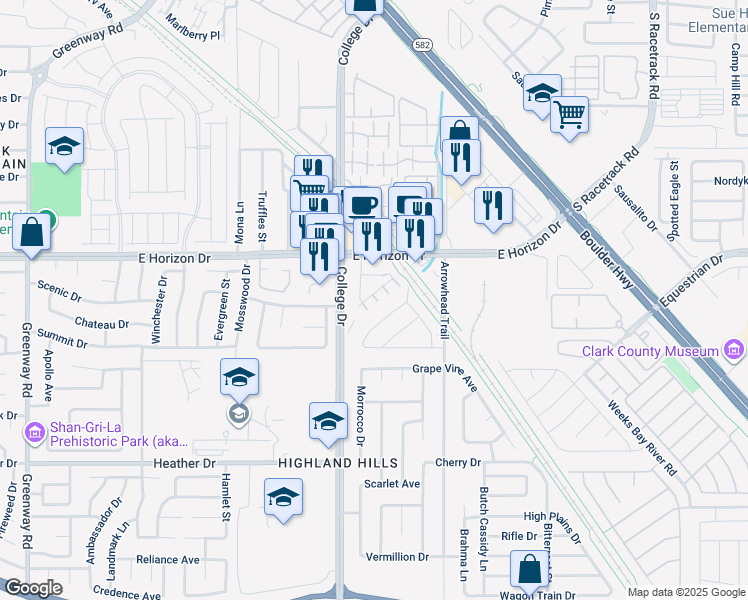 map of restaurants, bars, coffee shops, grocery stores, and more near 483 Waterfall Cove Court in Henderson