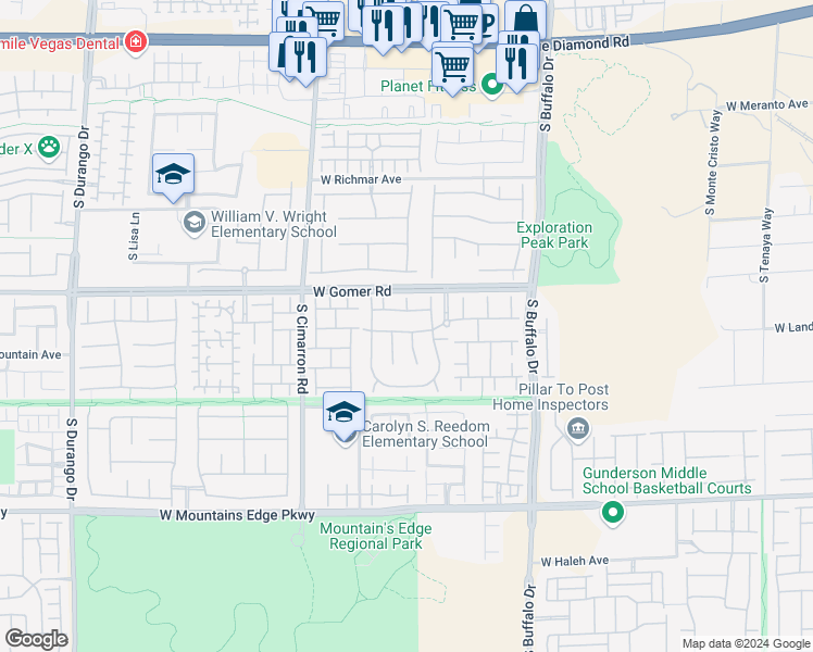 map of restaurants, bars, coffee shops, grocery stores, and more near 8028 Base Camp Avenue in Las Vegas