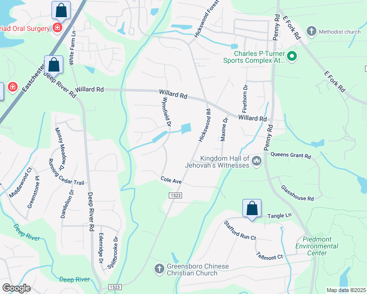 map of restaurants, bars, coffee shops, grocery stores, and more near 2201 Hickswood Road in High Point