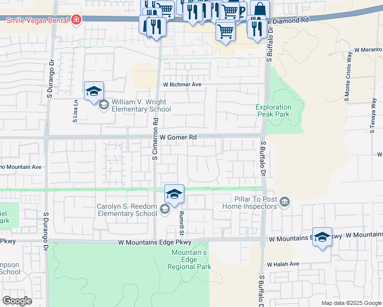 map of restaurants, bars, coffee shops, grocery stores, and more near 9801 South Crescent Lodge Court in Las Vegas