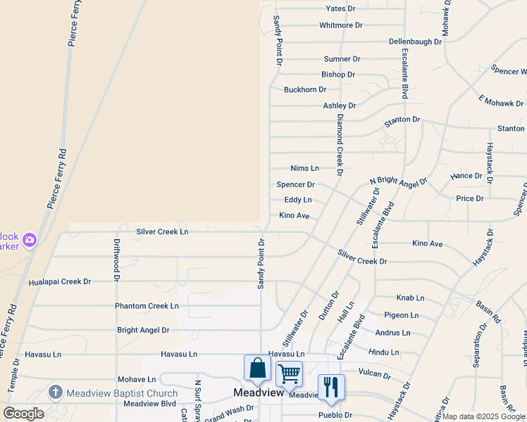 map of restaurants, bars, coffee shops, grocery stores, and more near 20 Kino Avenue in Meadview