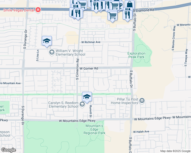 map of restaurants, bars, coffee shops, grocery stores, and more near 9801 South Crescent Lodge Court in Las Vegas