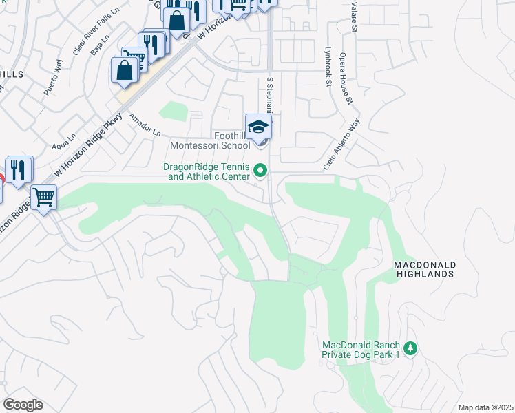 map of restaurants, bars, coffee shops, grocery stores, and more near 1399 Foothills Village Drive in Henderson