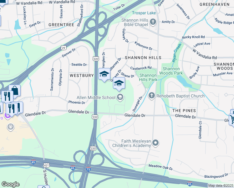 map of restaurants, bars, coffee shops, grocery stores, and more near 1108 Glendale Drive in Greensboro