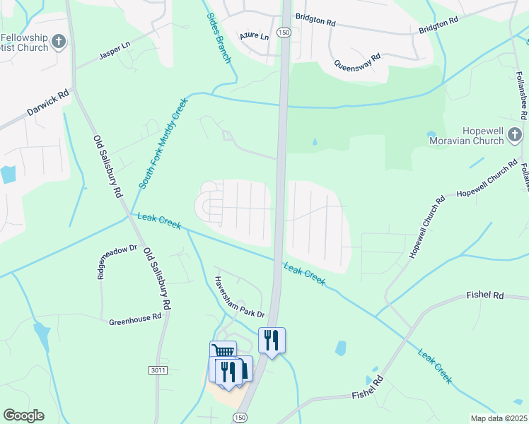 map of restaurants, bars, coffee shops, grocery stores, and more near 4060 Parkside Meadow Court Southwest in Winston-Salem