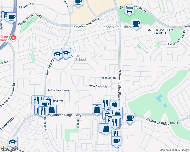map of restaurants, bars, coffee shops, grocery stores, and more near 2236 Alanhurst Drive in Henderson