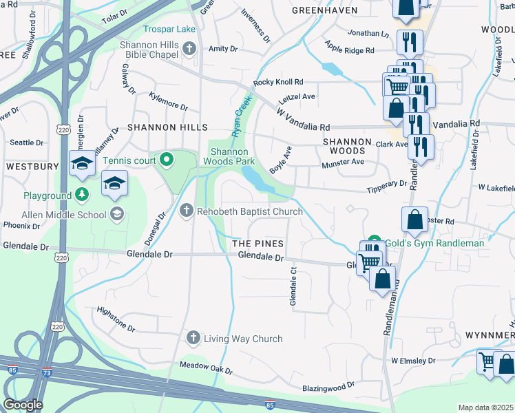 map of restaurants, bars, coffee shops, grocery stores, and more near 3305 Timmons Avenue in Greensboro
