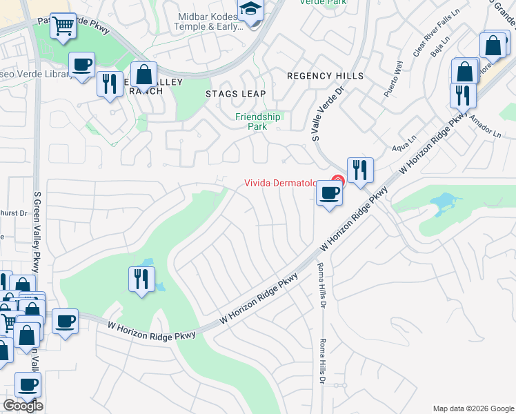 map of restaurants, bars, coffee shops, grocery stores, and more near 2026 High Mesa Drive in Henderson
