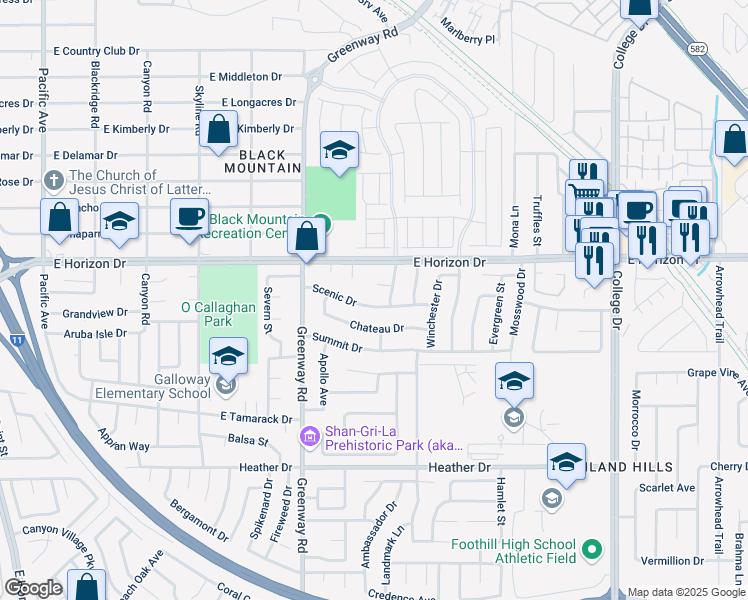 map of restaurants, bars, coffee shops, grocery stores, and more near 425 Chateau Drive in Henderson