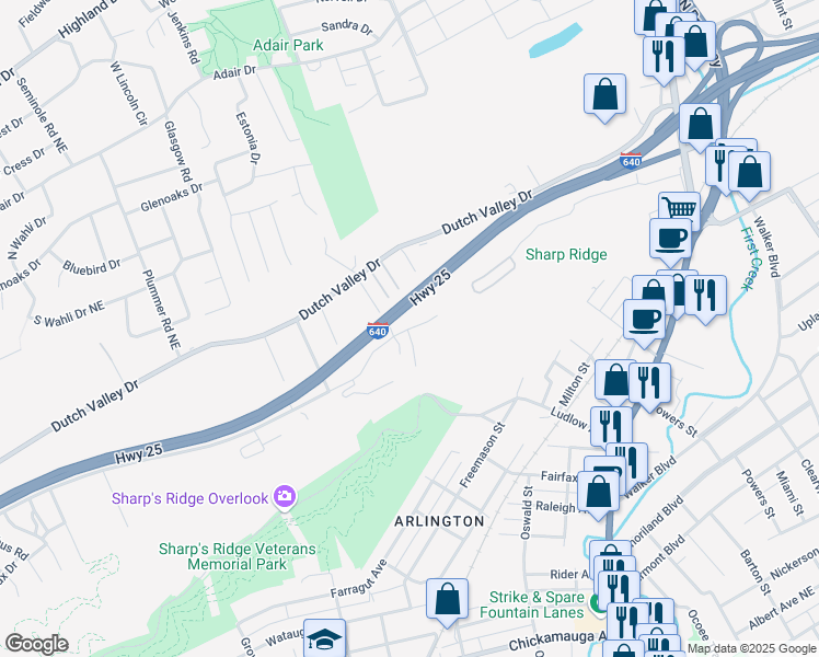 map of restaurants, bars, coffee shops, grocery stores, and more near 4009 Bedrock Way in Knoxville