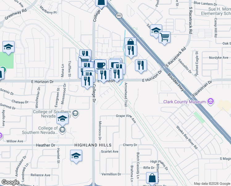 map of restaurants, bars, coffee shops, grocery stores, and more near 726 Cozy Canyon Drive in Henderson