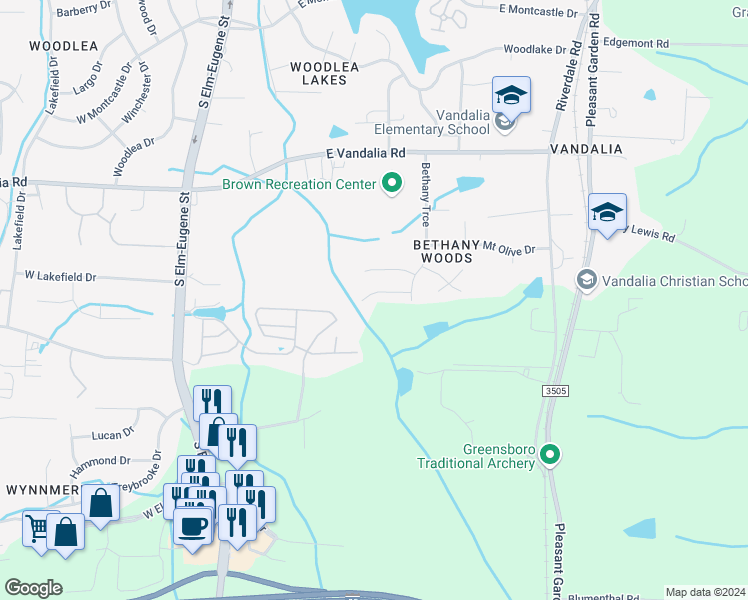map of restaurants, bars, coffee shops, grocery stores, and more near 300 Humble Road in Greensboro