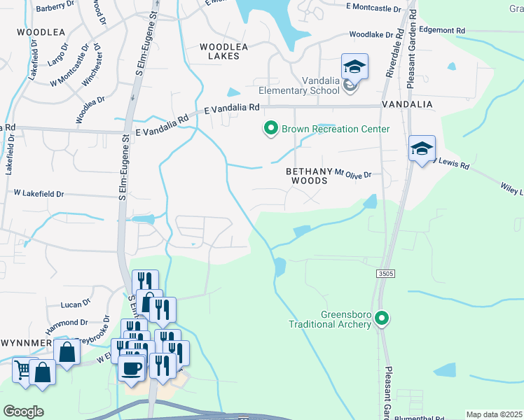 map of restaurants, bars, coffee shops, grocery stores, and more near 302 Humble Road in Greensboro