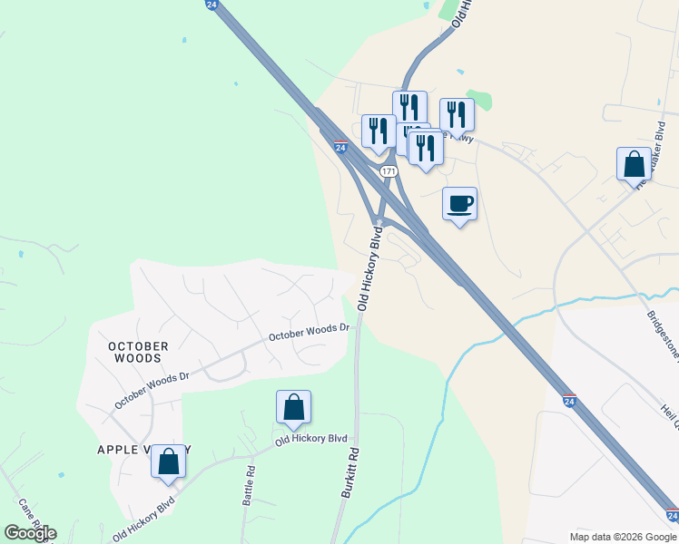 map of restaurants, bars, coffee shops, grocery stores, and more near Hobson Drive in Nashville