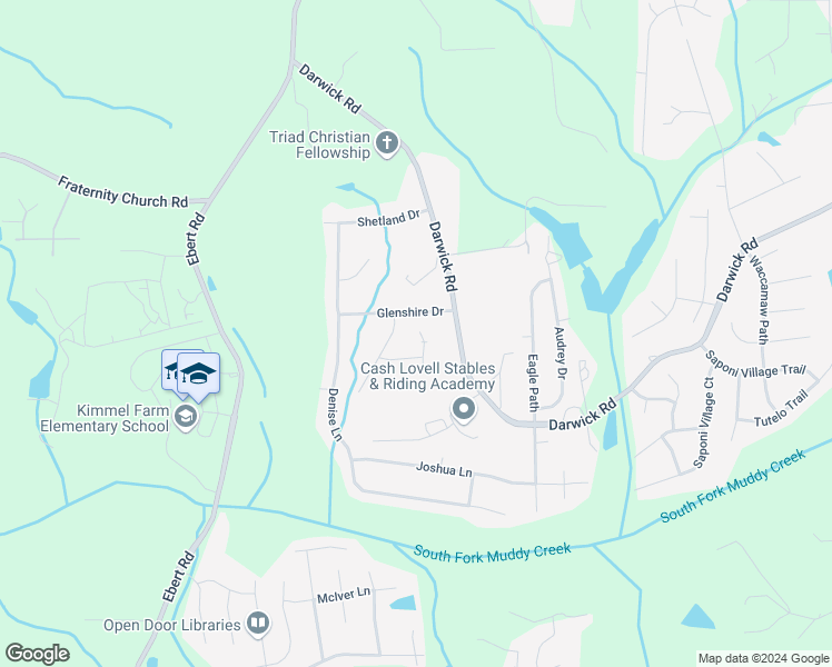 map of restaurants, bars, coffee shops, grocery stores, and more near 2260 Waldenshire Road in Winston-Salem