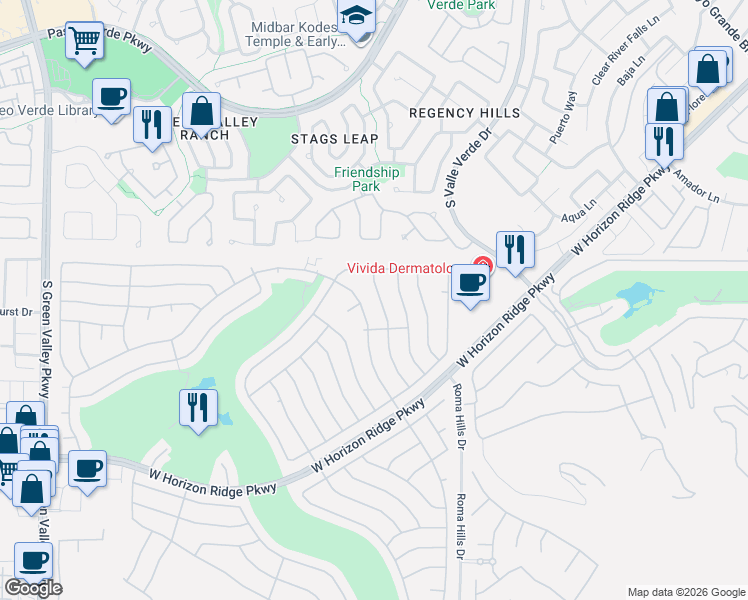 map of restaurants, bars, coffee shops, grocery stores, and more near 2033 Poppywood Avenue in Henderson