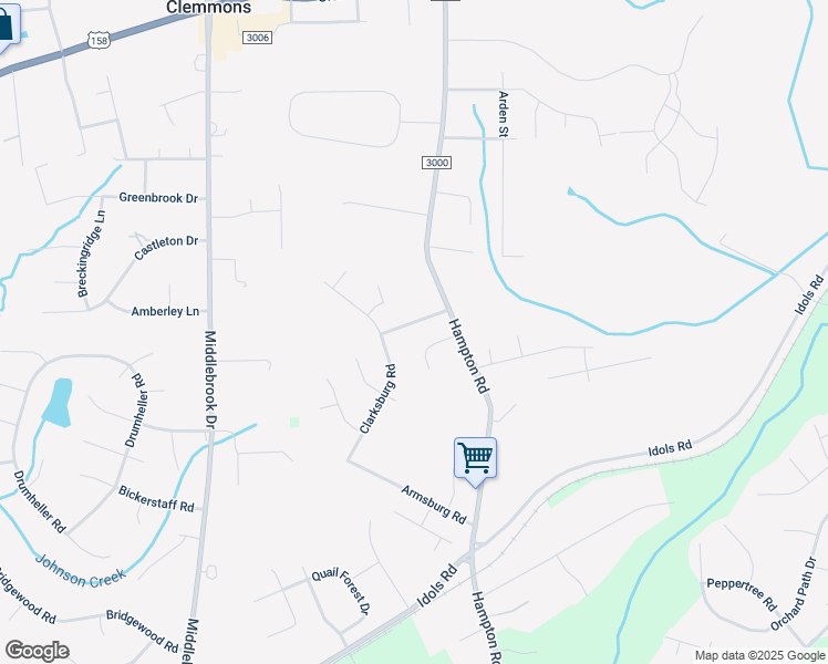 map of restaurants, bars, coffee shops, grocery stores, and more near 6230 Hamptonburg Road in Clemmons