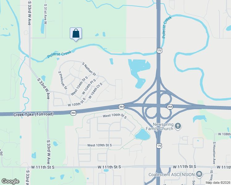 map of restaurants, bars, coffee shops, grocery stores, and more near 10510 South Nathan Street in Jenks