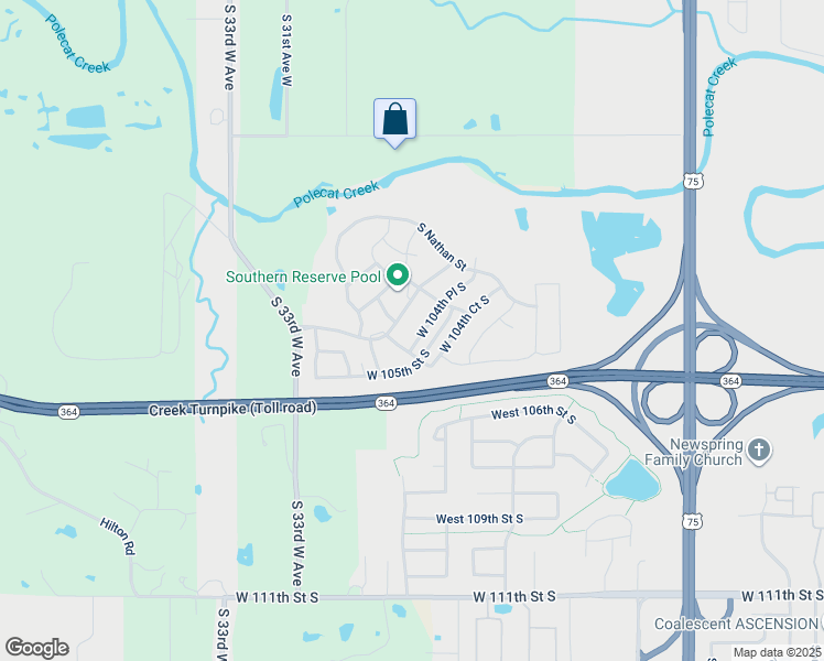 map of restaurants, bars, coffee shops, grocery stores, and more near 10503 South Olmsted Street in Jenks