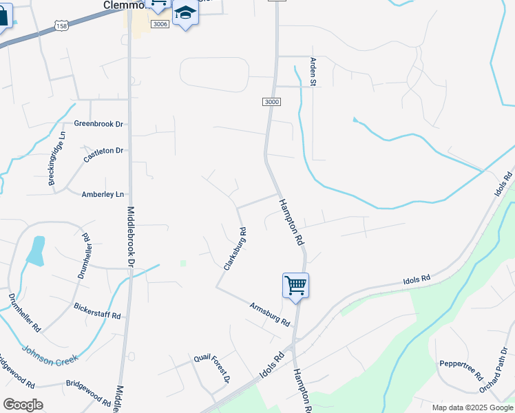 map of restaurants, bars, coffee shops, grocery stores, and more near 6230 Hamptonburg Road in Clemmons