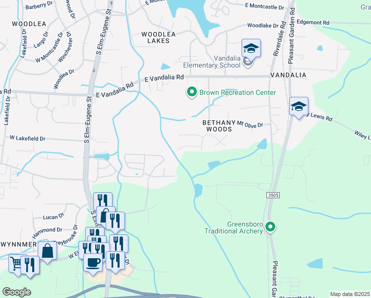 map of restaurants, bars, coffee shops, grocery stores, and more near 302 Humble Road in Greensboro
