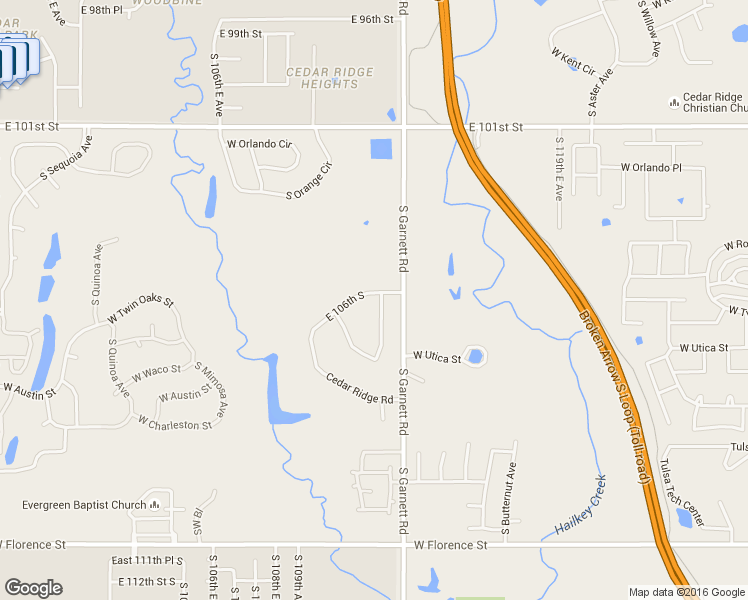 map of restaurants, bars, coffee shops, grocery stores, and more near 11 Cedar Ridge Road in Broken Arrow