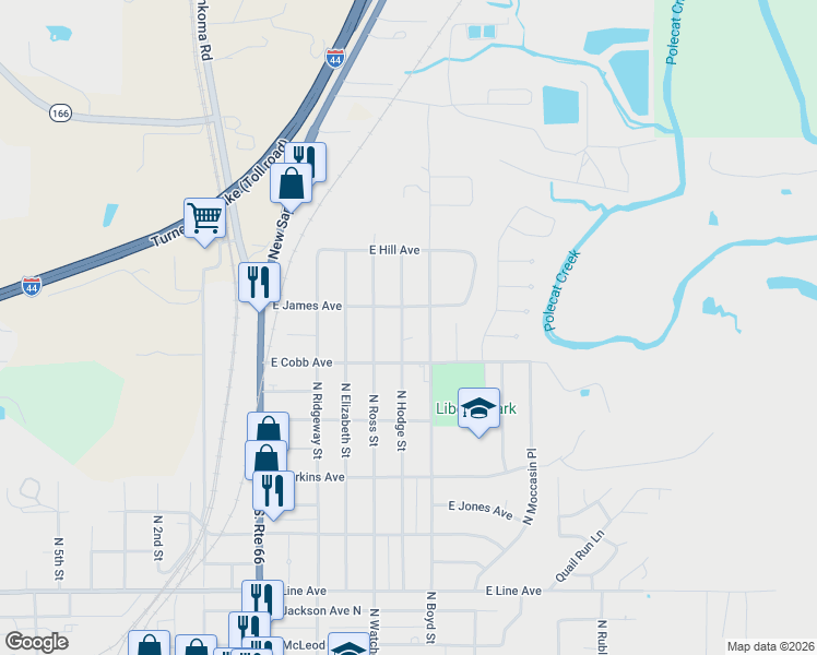 map of restaurants, bars, coffee shops, grocery stores, and more near 815 North Hodge Street in Sapulpa