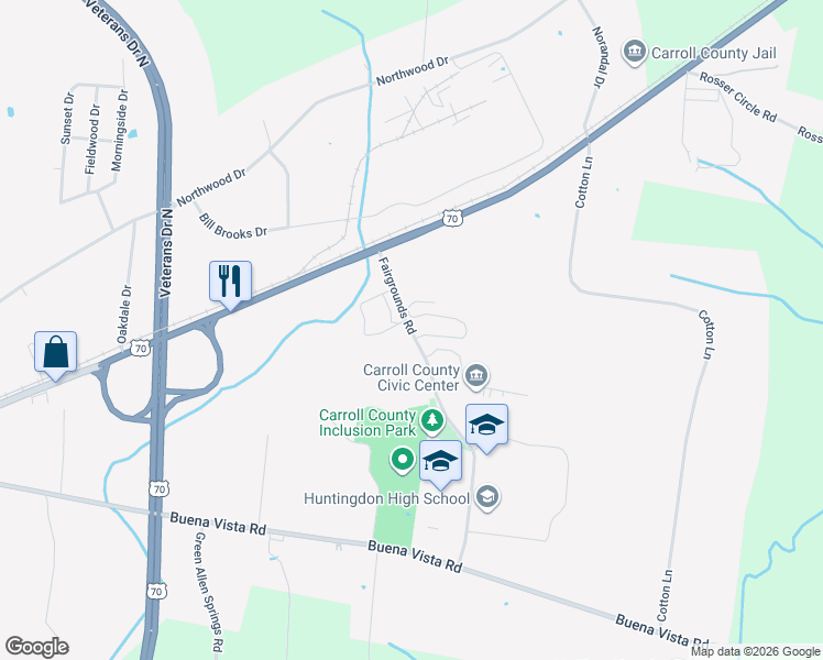 map of restaurants, bars, coffee shops, grocery stores, and more near 475 Fairgrounds Road in Huntingdon