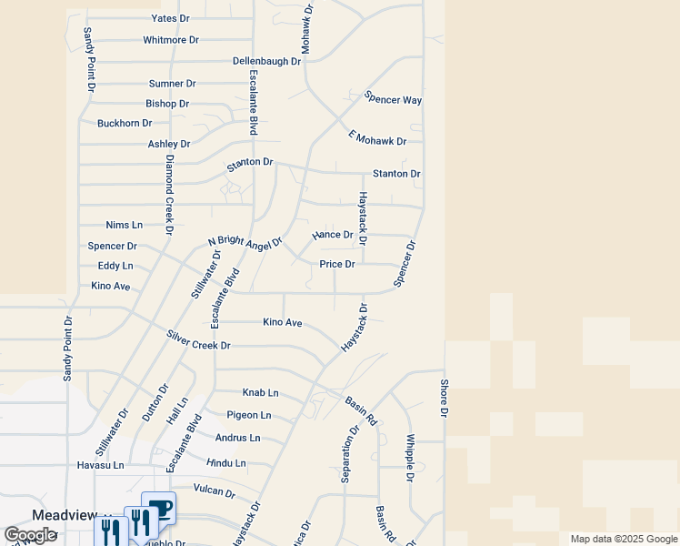 map of restaurants, bars, coffee shops, grocery stores, and more near 1005 Price Drive in Meadview
