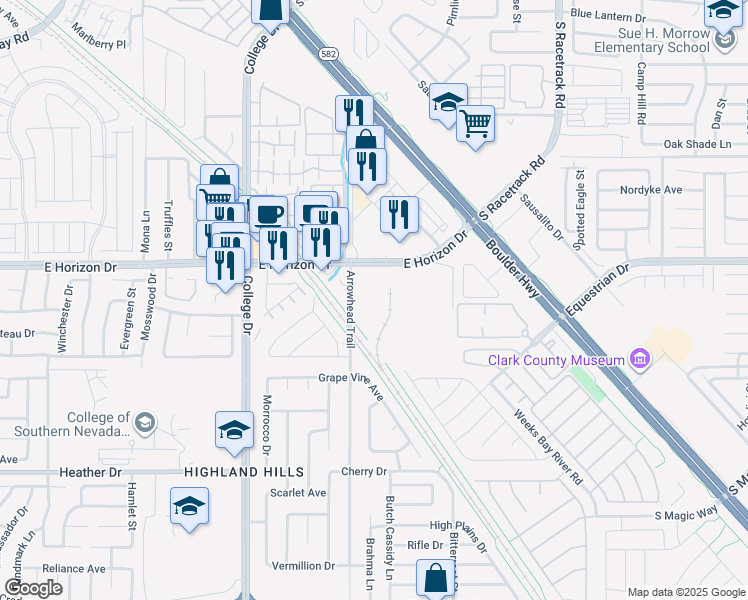 map of restaurants, bars, coffee shops, grocery stores, and more near 800 East Horizon Drive in Henderson