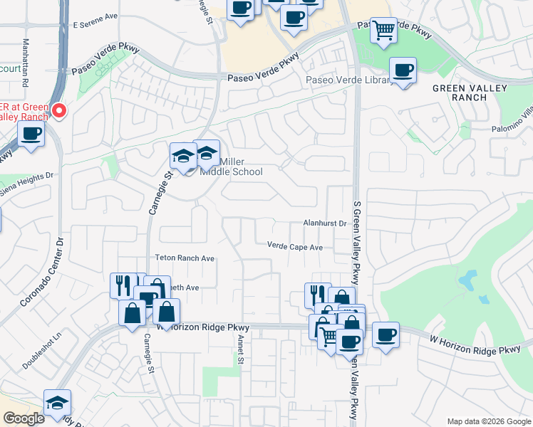 map of restaurants, bars, coffee shops, grocery stores, and more near 2248 Alanhurst Drive in Henderson