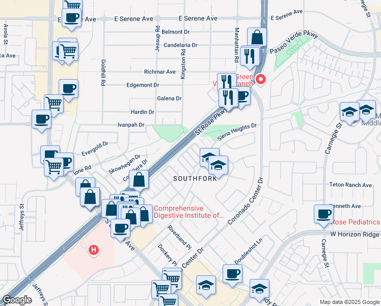 map of restaurants, bars, coffee shops, grocery stores, and more near 502 Rafkin Place in Henderson
