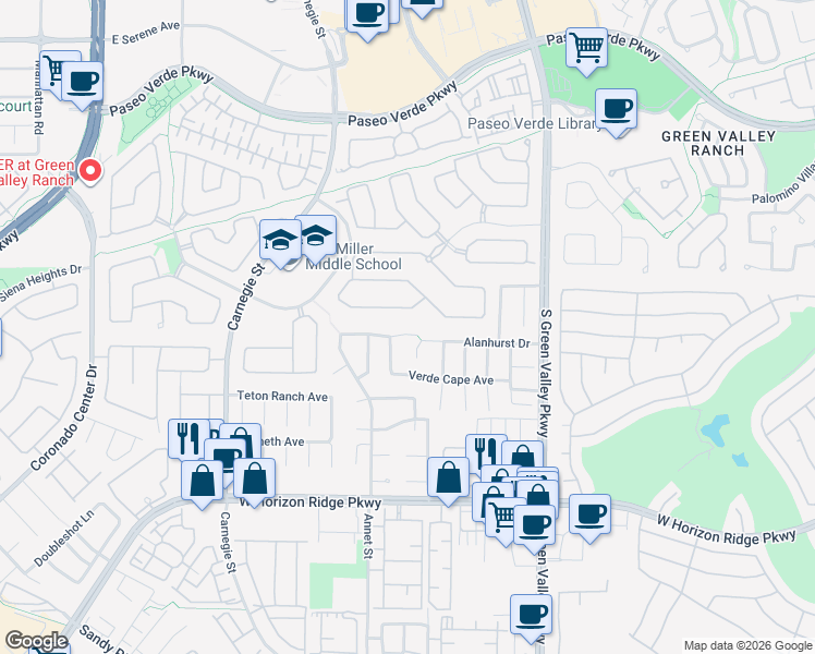 map of restaurants, bars, coffee shops, grocery stores, and more near 2248 Alanhurst Drive in Henderson
