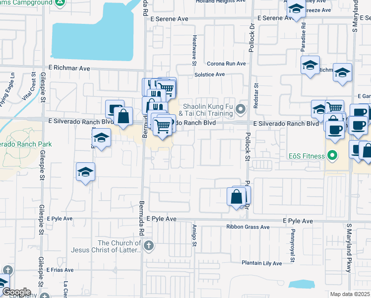 map of restaurants, bars, coffee shops, grocery stores, and more near 555 East Silverado Ranch Boulevard in Las Vegas