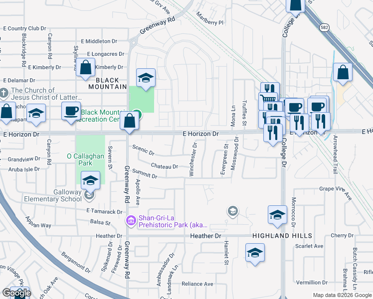 map of restaurants, bars, coffee shops, grocery stores, and more near 605 Overland Drive in Henderson