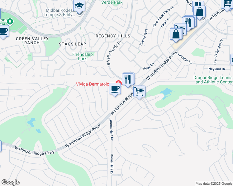 map of restaurants, bars, coffee shops, grocery stores, and more near 1740 West Horizon Ridge Parkway in Henderson