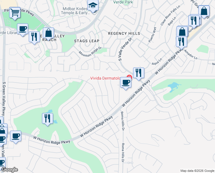 map of restaurants, bars, coffee shops, grocery stores, and more near 456 Elm Crest Place in Henderson