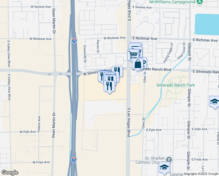 map of restaurants, bars, coffee shops, grocery stores, and more near 9777 Las Vegas Boulevard South in Las Vegas