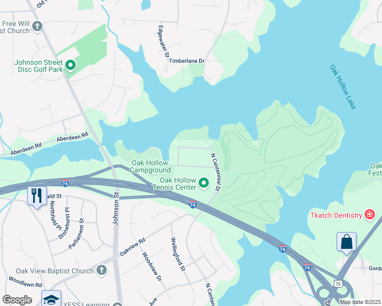 map of restaurants, bars, coffee shops, grocery stores, and more near 1209 Brookdale Avenue in High Point